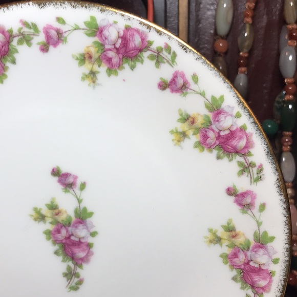 Limoges, France Plate 8.5”D Pink White Yellow Roses Gold Brushed Rim - Picture 4 of 11